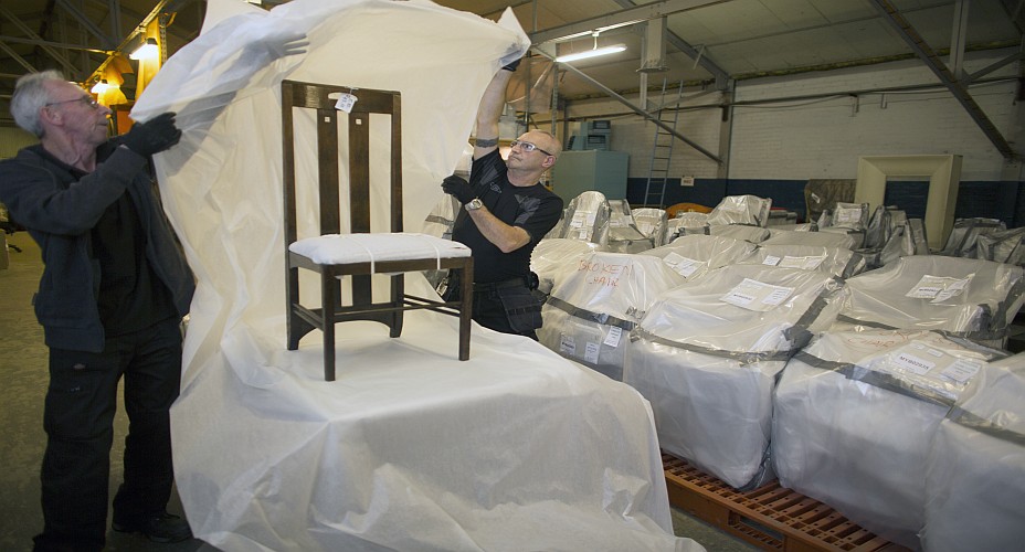 Mackintosh chair being prepared for move to Kelvin Hall